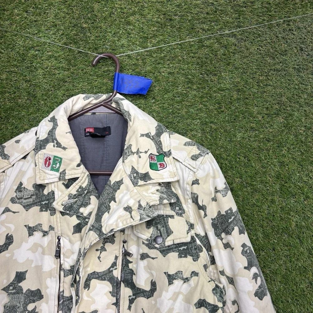 Diesel Camo Jacket Mens Small Vintage Zip Up Puffer Softshell y2k 2000s AOP Rare